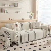 Soft Chenille Sofa Throw with Tassels and Washable Cover