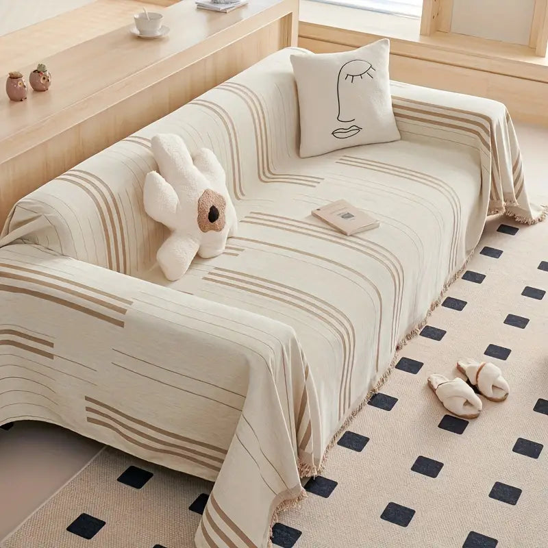 Soft Chenille Sofa Throw with Tassels and Washable Cover