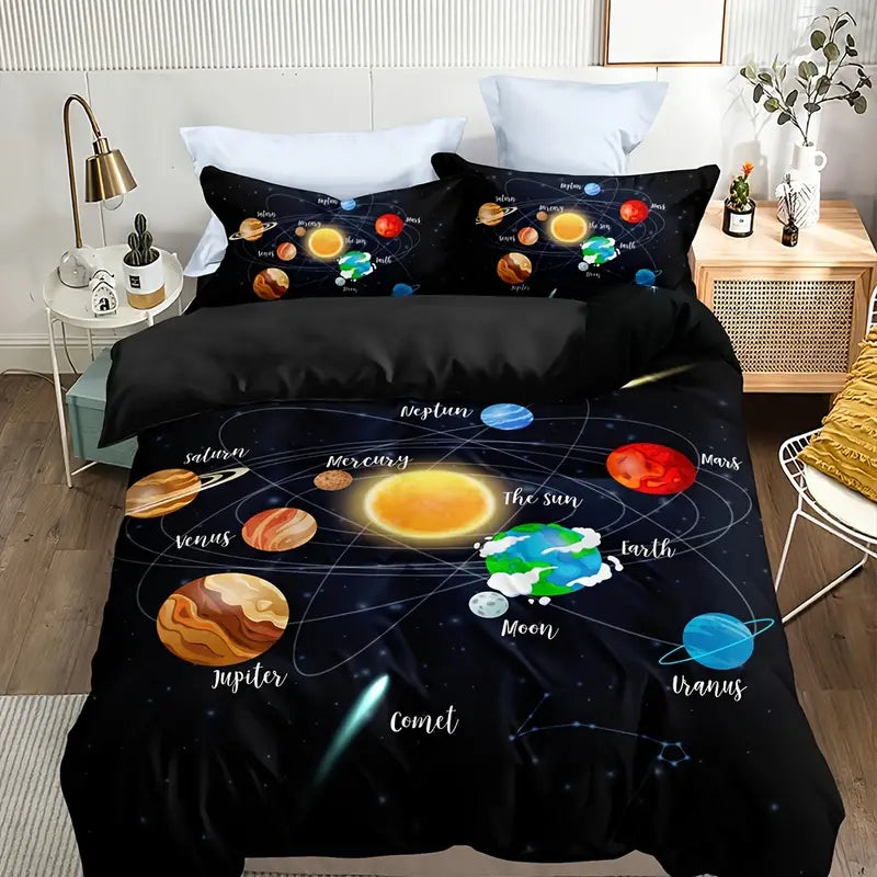 3pcs Solar System Galaxy Duvet Cover Set (1 Duvet + 2 Cases)