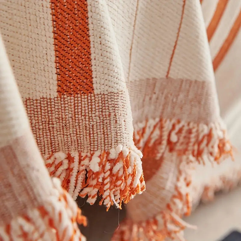 Soft Chenille Sofa Throw with Tassels and Washable Cover