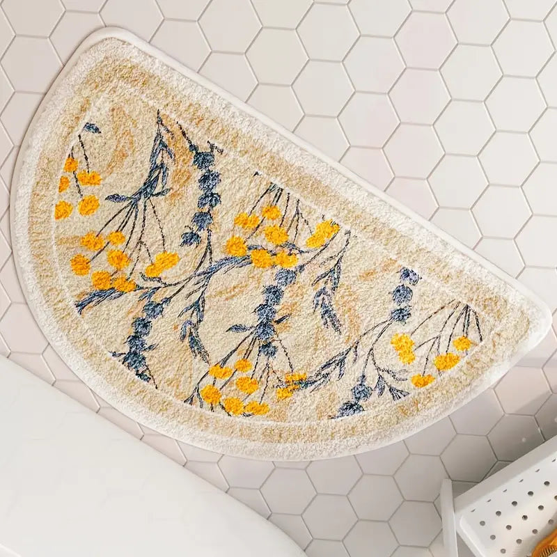 Imitation Cashmere Flower Pattern Bath Rug (1pc)
